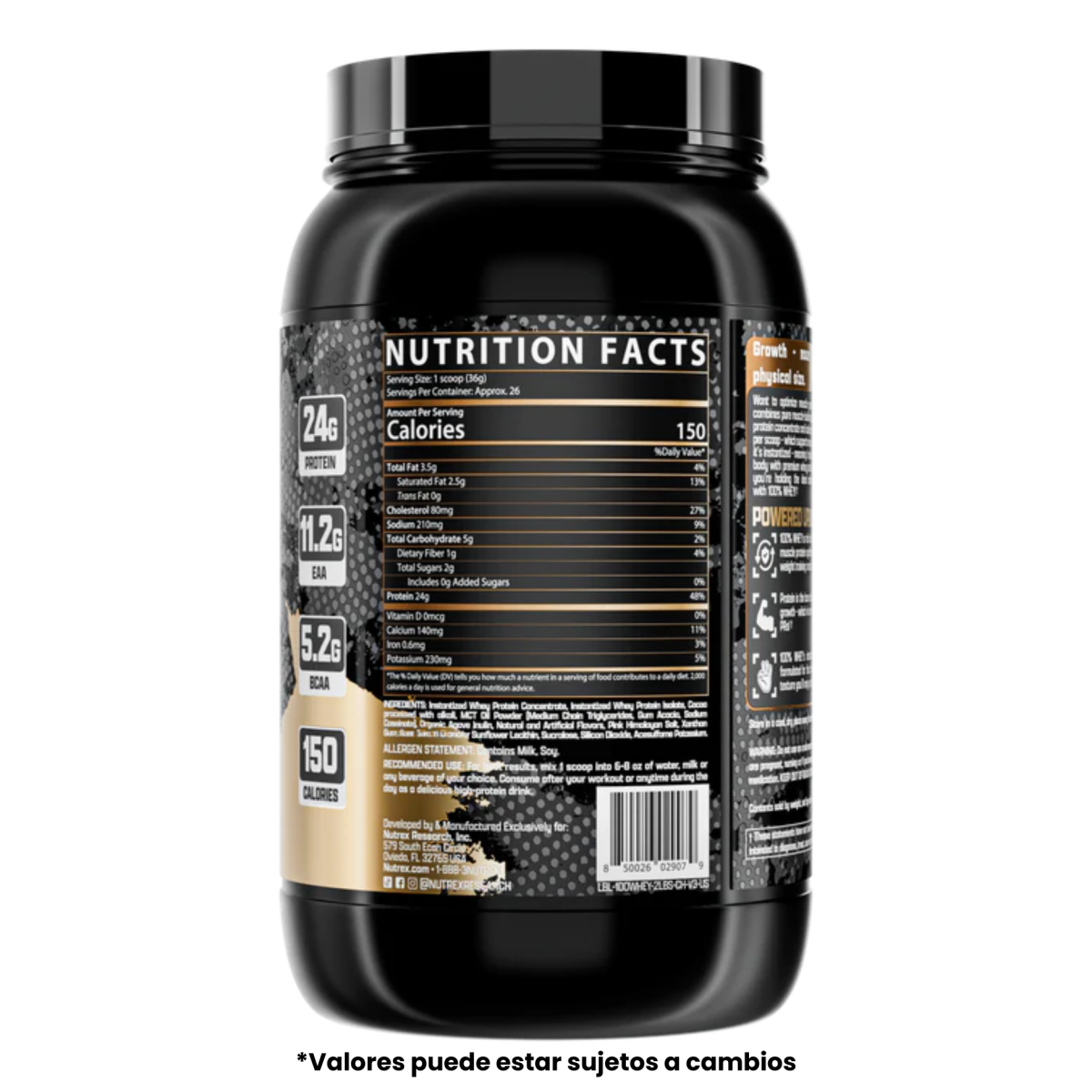 100% WHEY PROTEIN 2 LBS CHOCOLATE – NUTREX - Imagen 2